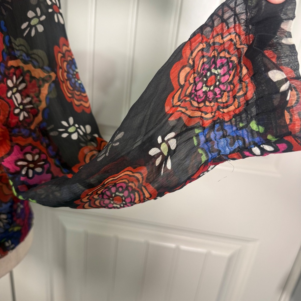 Desigual Floral Sheer Blouse Womens Size M Multicolor Chiffon Boho Graphic Art - Picture 5 of 13